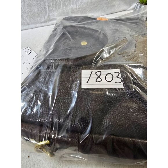 Mark & Graham Brown Leather Briefcase With Gold Hardware & Adjustable Strap - Picture 11 of 11